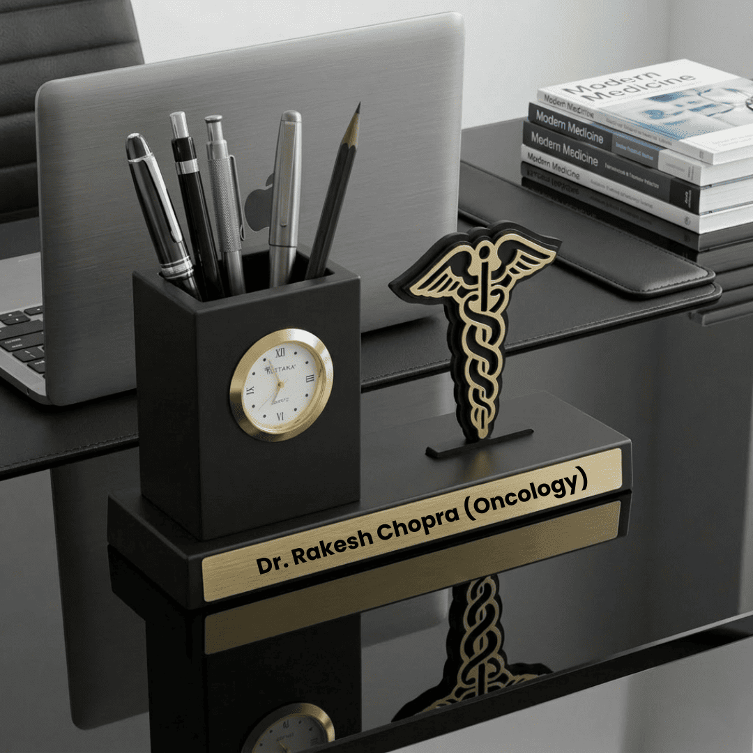 Customized Doctor Desk Organizer Gift with Clock